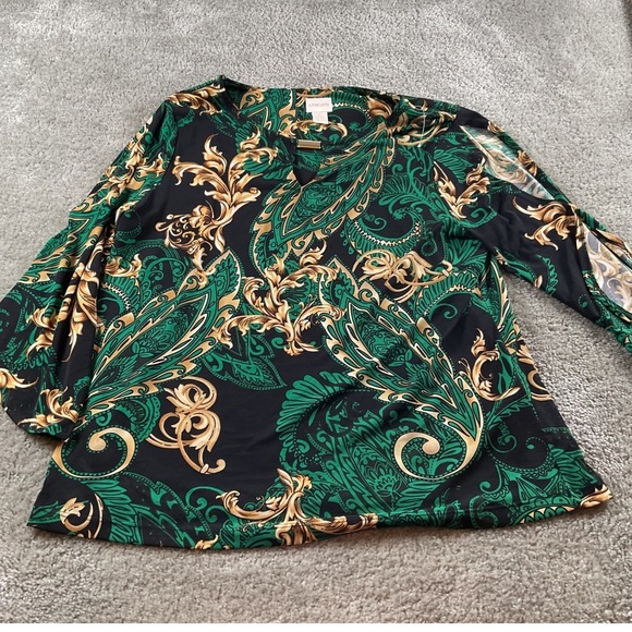 Chico's Women's Baroque Paisley Print V-Neck 3/4 Sleeve Top Blouse Size 1 - Picture 1 of 5